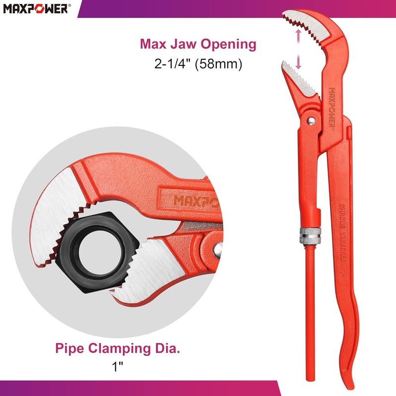 Max Power 12 inch Swedish Pipe Wrench, 45 Degree Angled Jaw - Image 2